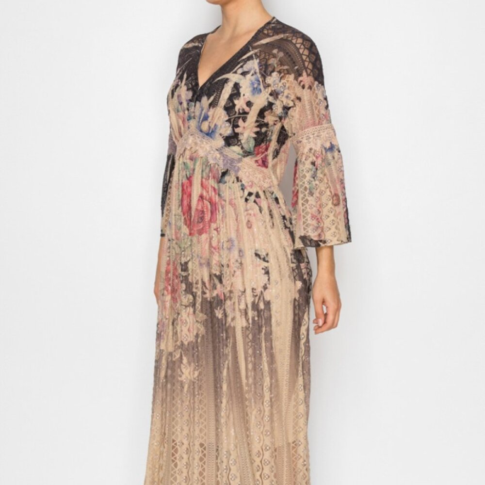 NEW ORIGAMI ROSE ombre all lace & lined maxi bohemian dress Chic MAGNOLIA SM-3X